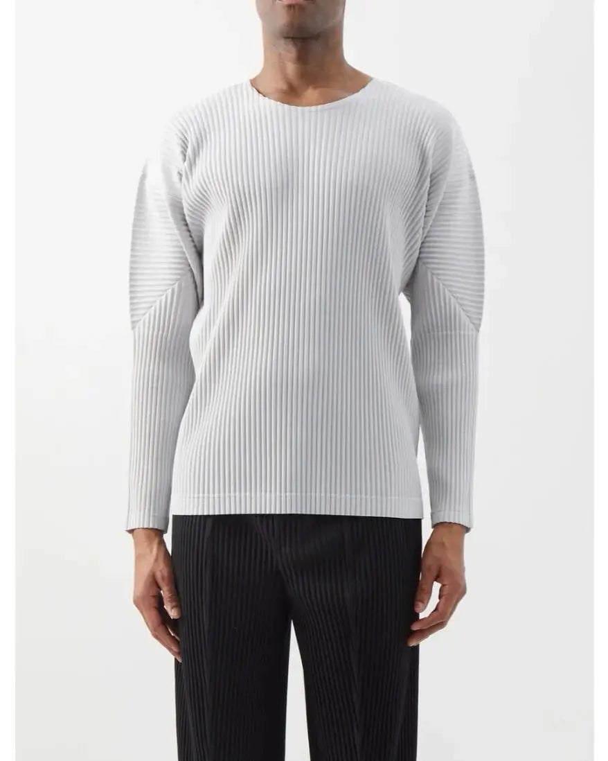 Pleats Original Pleated T-shirt 2024 Spring And Summer New Long-sleeved Round Neck Men's Tops Round Neck T-shirt Casual Clothing
