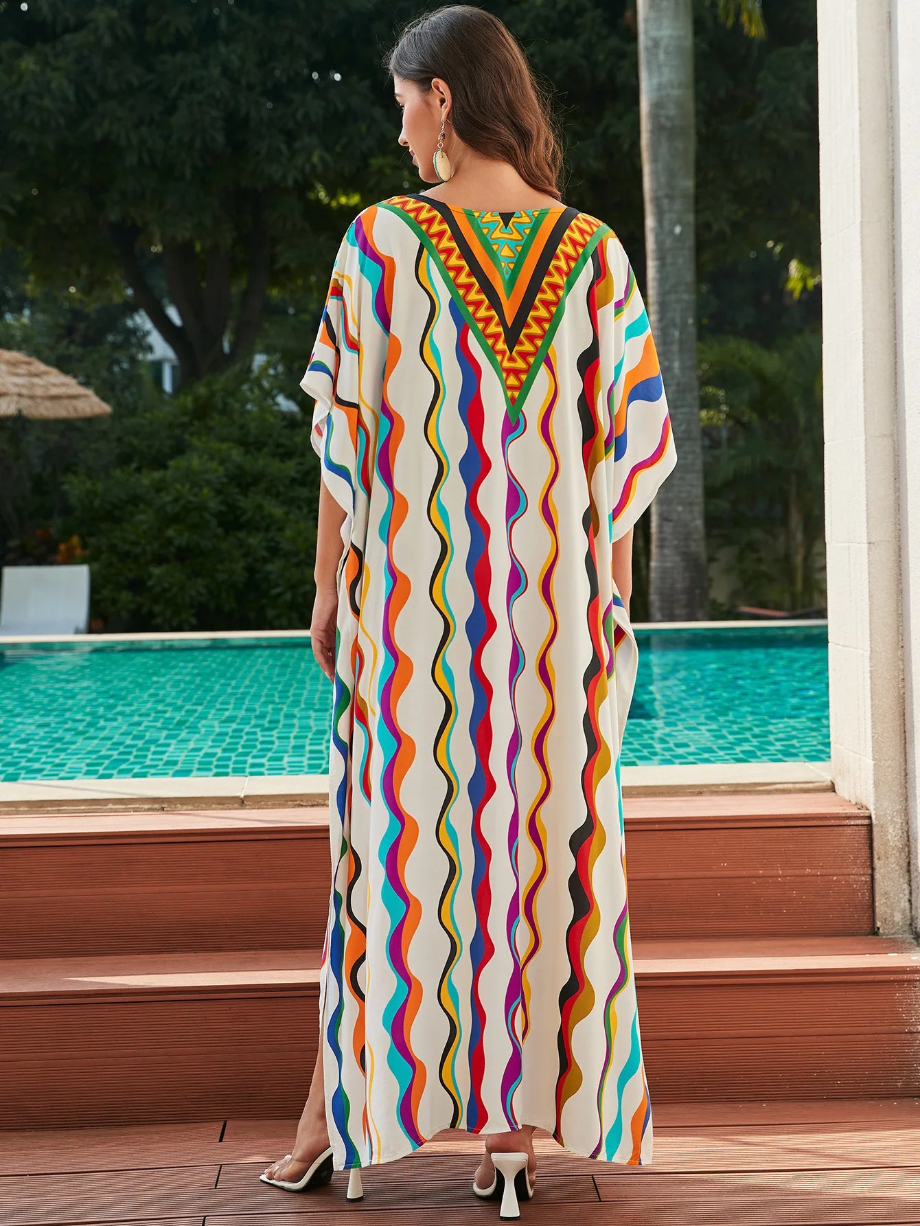 Women's Print Turkish Kaftan Bikinis Set Beachwear Bikini Cover Up Maxi Dress Bathing Suit Summer Outfit