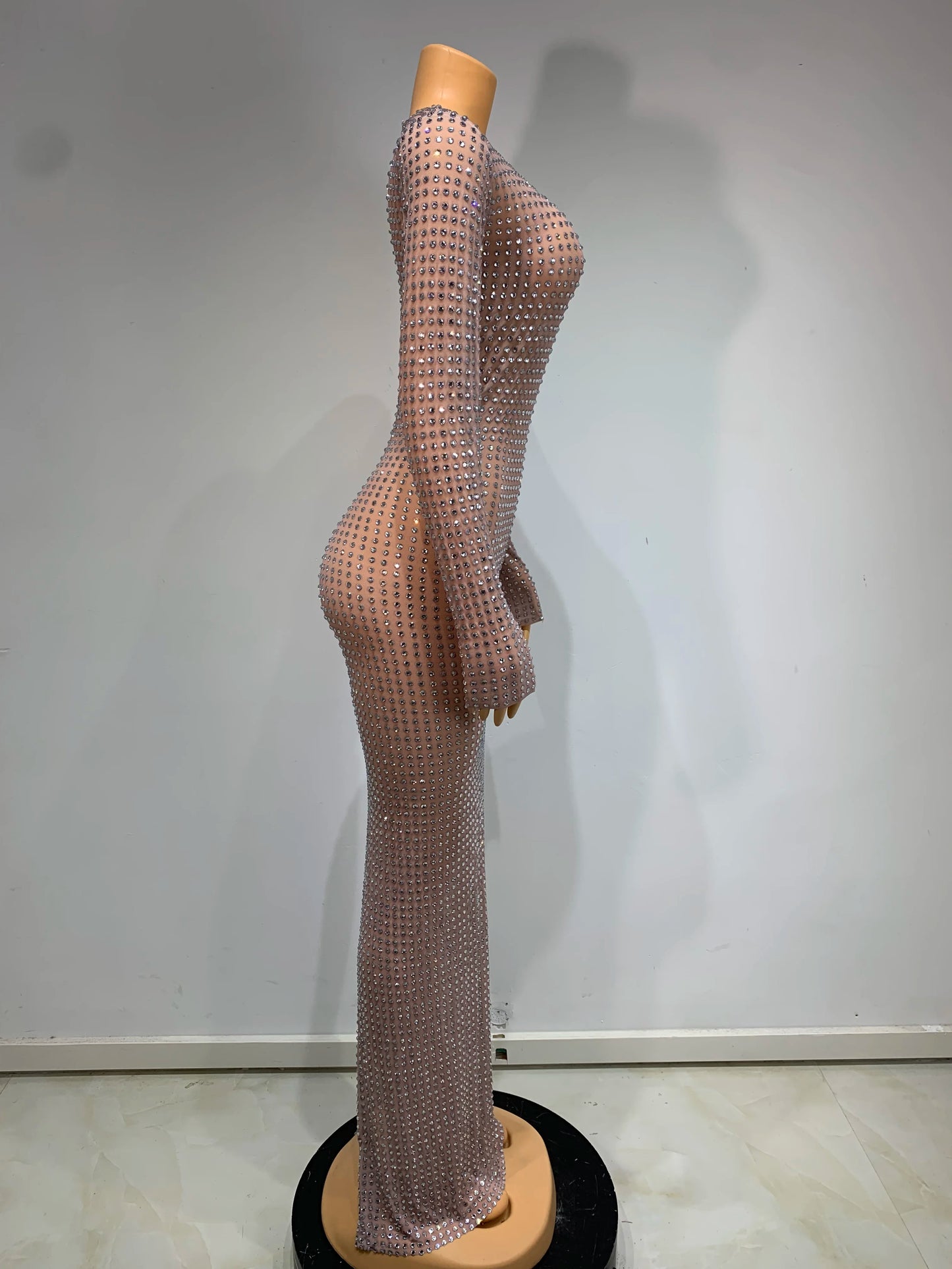 Luxury Celebrity Party Long Dress Women Sexy Mesh See Through Birthday Costume Sparkly Rhinestones Evening Elegant Gowns