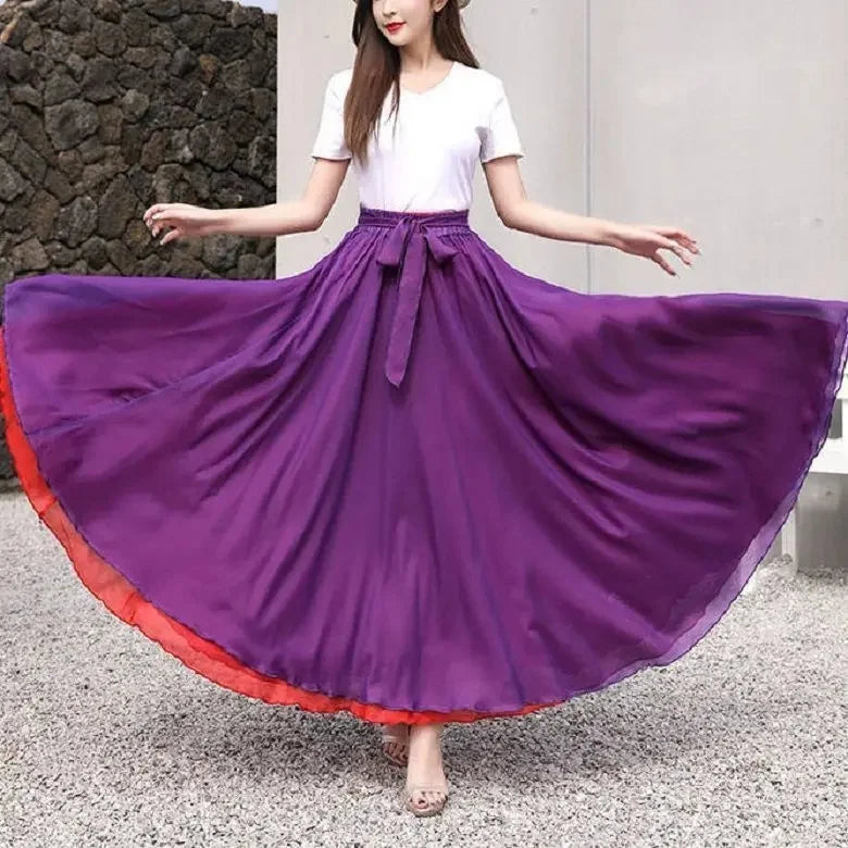 High-Waisted Chiffon Dance Skirt Two-Sided Double Layer Large Wide Skirt 540 Degrees Skirt 8 Meters Long Dress Xinjiang Dance