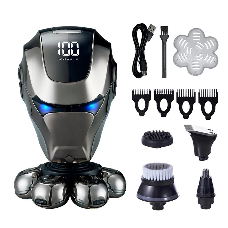 5-IN-1 Men Electric Shaver Rechargeable Bald Head 7D Floating Blade Head Beard Nose Ear Hair Trimmer Razor Clipper Facial Brush