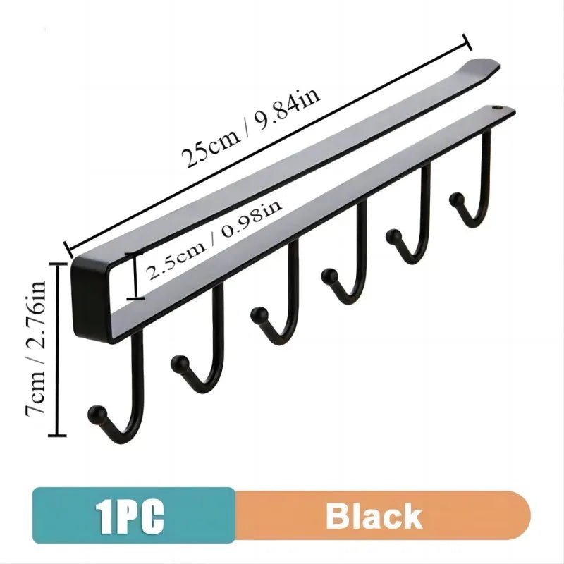 1pc 6 Hook Coffee Cup Mug Holder Black White Hooks Shelf Multifunction Kitchen Cabinet Sundries Organizer Storage Hanger