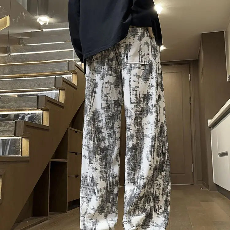 2025 New Chinese-style Spring and Summer American High Street Casual Men Tie-Dye Loose Straight Pants