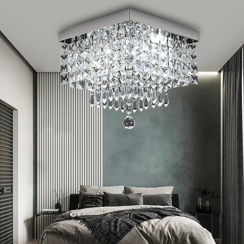 Modern K9 Crystal Chandelier Led For Dining Room Stainless Steel Ceiling Lamp Light Fixture Kitchen Lustres Luminaire Pendant
