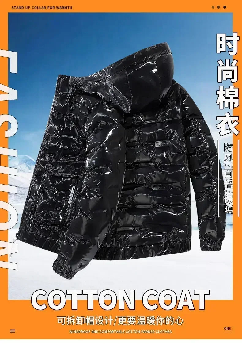 Thermal Coats Mens Thick Warm Glossy Shiny Jackets Brand Outwear Men's Clothing Winter Men's Hooded Parkas Windbreaker Fashion