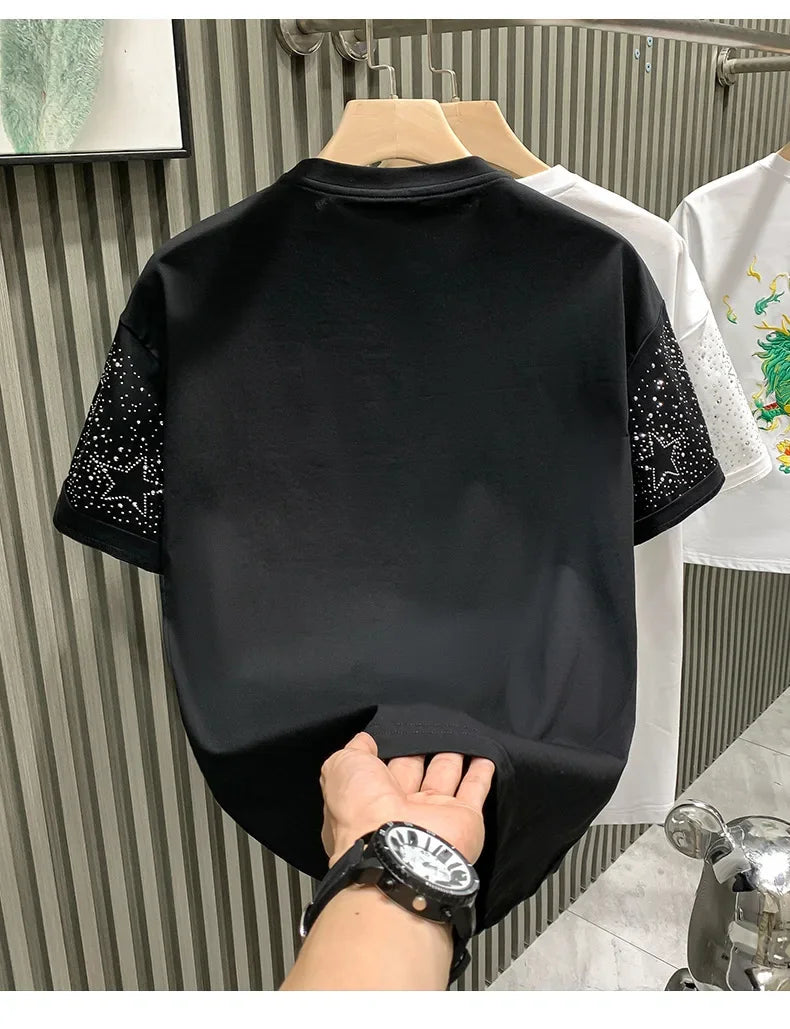 Fashionabletrendy European Style Luxury Men's Short Sleeve T-shirt Star Embroidery Network Red Hot Sell Niche Half Sleeve Tee