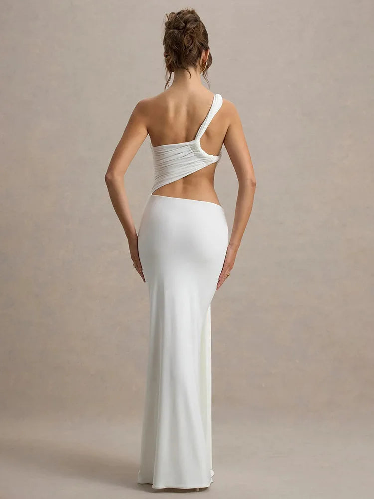 Mozision Irregular Ruched Sexy Maxi Dress For Women Gown Hollow Out One Shoulder Sleevelessdraped Bodycon Club Party Long Dress