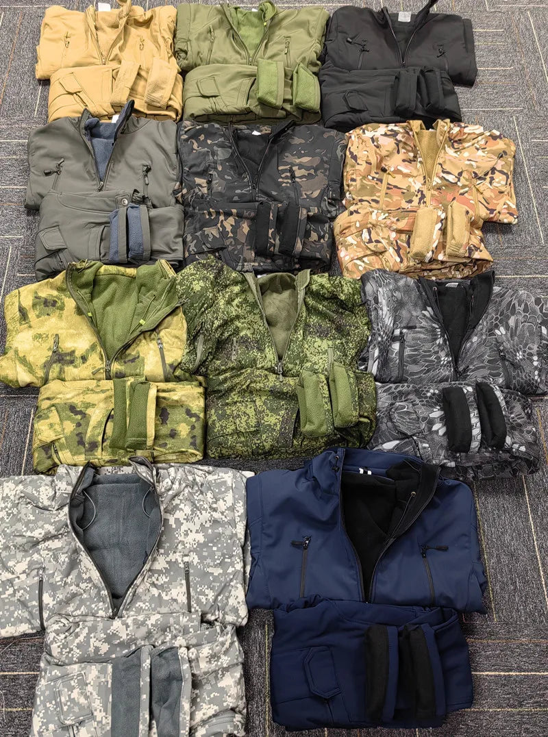 5XL 6XL Low Price Sale of Men's Outdoor New Soft Shell Waterproof and Cut Resistant Thick Wool Fleece Multi Pocket Tactical Set