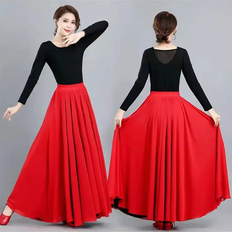 High-Waisted Chiffon Dance Skirt Two-Sided Double Layer Large Wide Skirt 540 Degrees Skirt 8 Meters Long Dress Xinjiang Dance