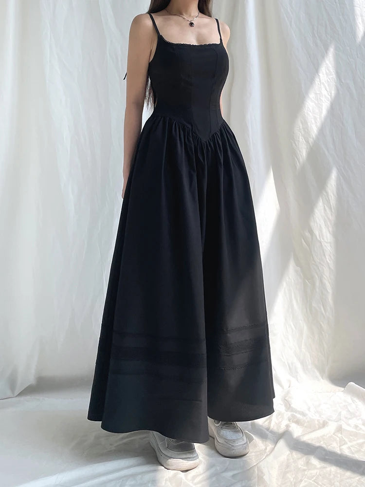 Darlingaga Gothic Grunge Corset Strap Long Dress Summer Lace Patchwork Dark Academia Party Female Dress Maxi Fashion Vintage Y2K