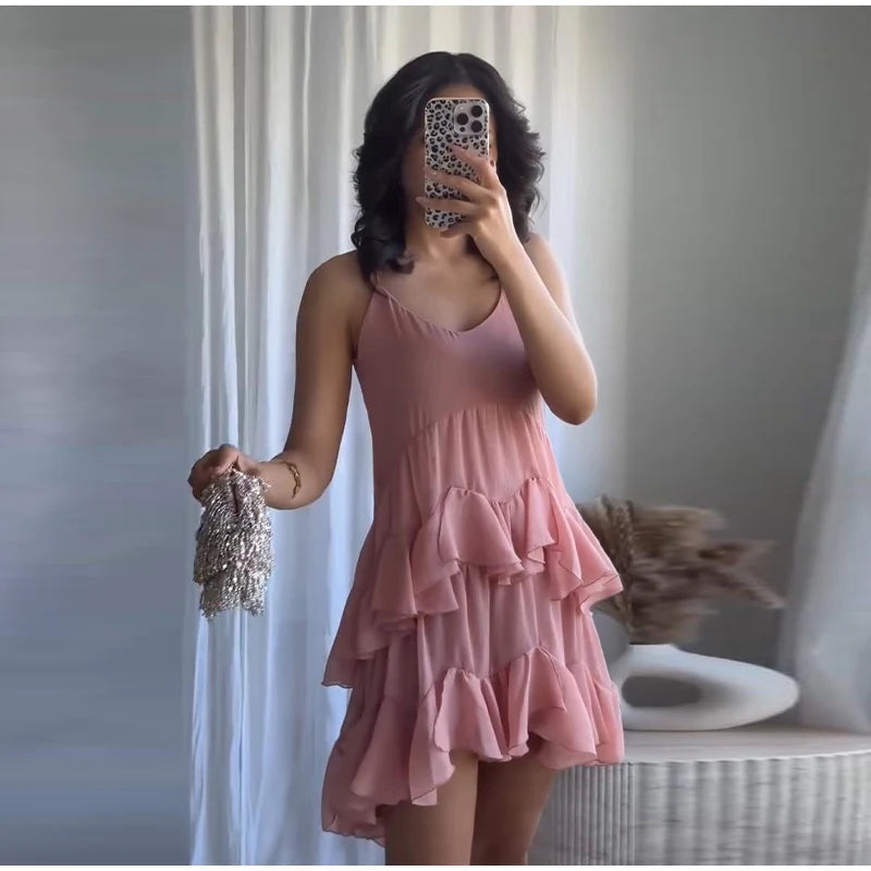 Elegant Sleeveless Girdling Long Dress Women O-neck High Waist Solid A-line Long Big Swing Dresses 2025 Summer Holiday Lady Robe