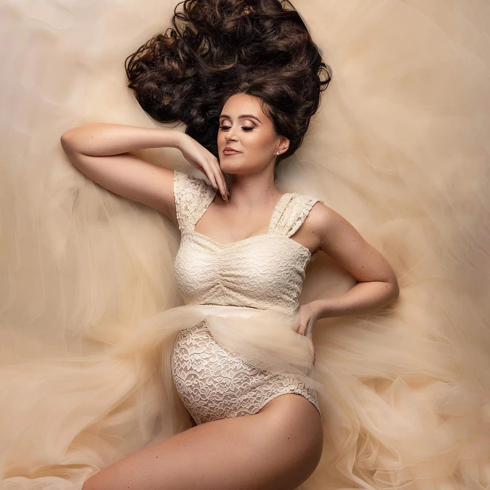 Bohemian Photo Shooting Pregnancy Dress Lace Bodysuit Tulle Long Dress Boho Style Maternity Dresses For Photo Shoot