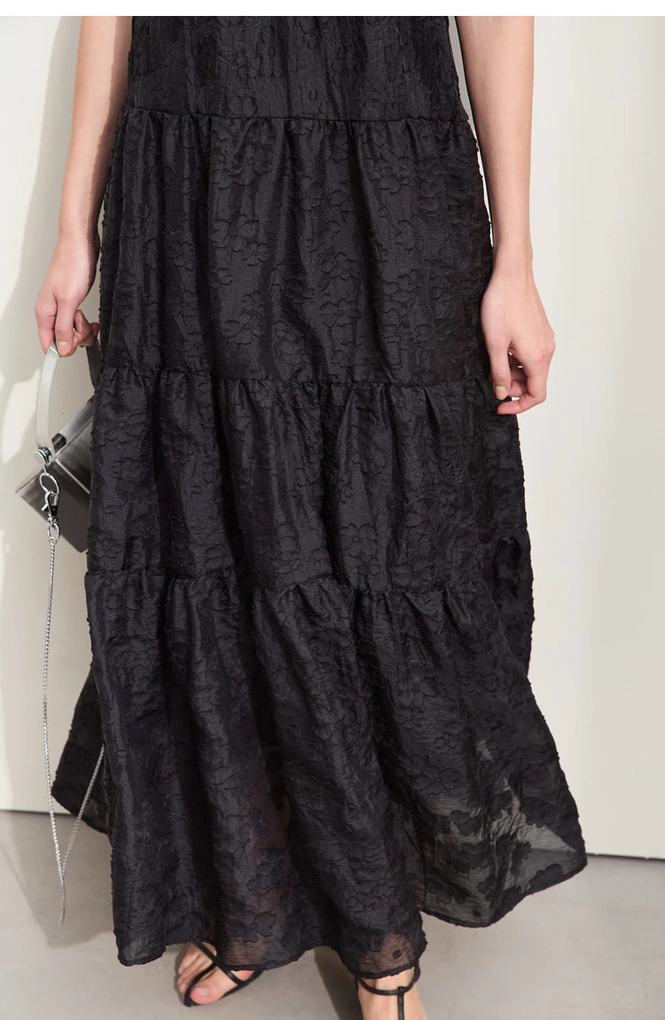 Amii Minimalism 2024 Summer New Loose Long Dress Sleeveless Large A-line Chiffon Jacquard Elegant Dresses for Women 12452064