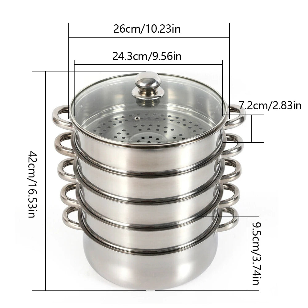 26cm 5-Layer Multifunctional Stainless Steel Steamer Silver For Kitchen Cooking