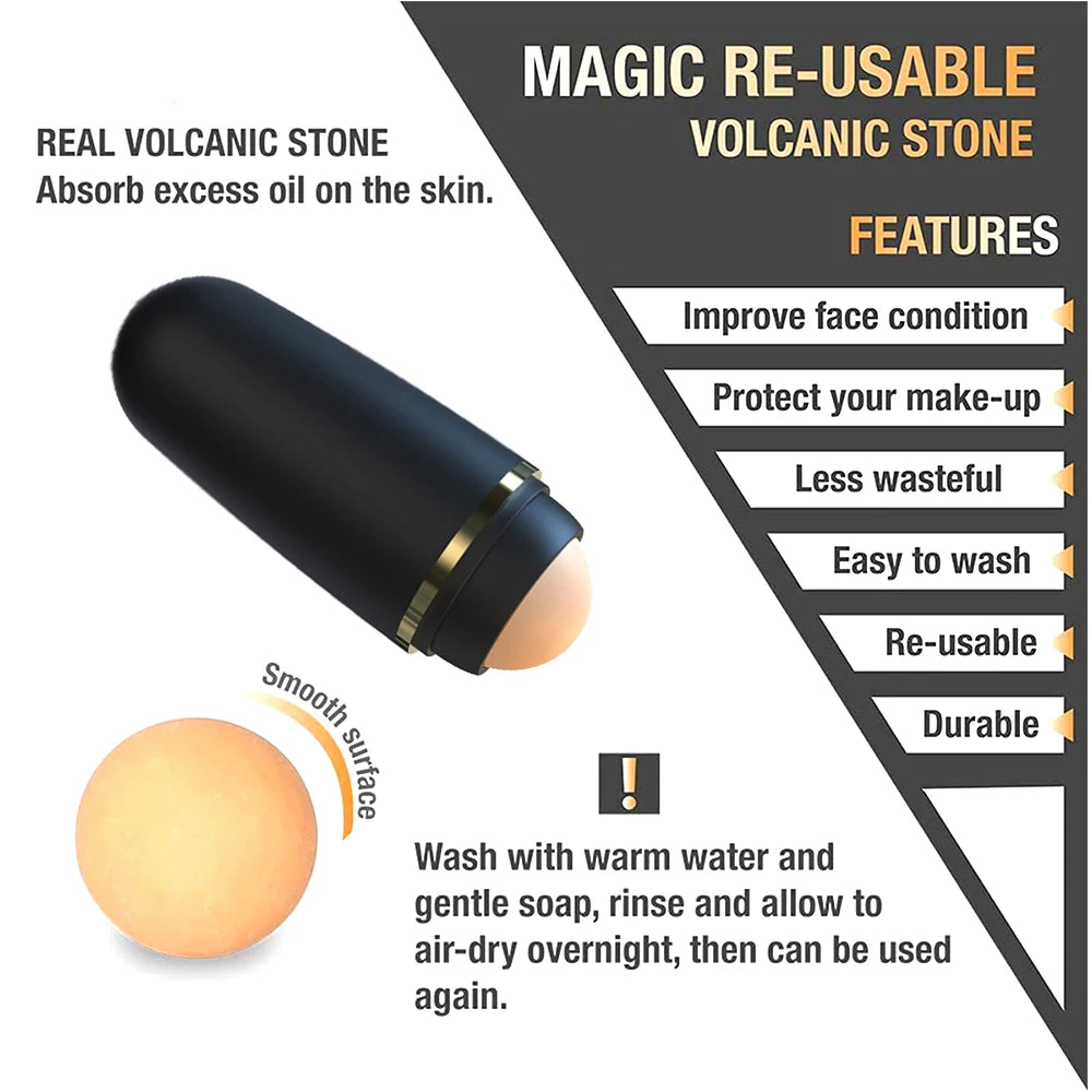 Oil-Absorbing Natural Volcanic Stone Face Clean Care Oil Control Reusable Face Massager Roller Skincare Beauty Makeup Tool