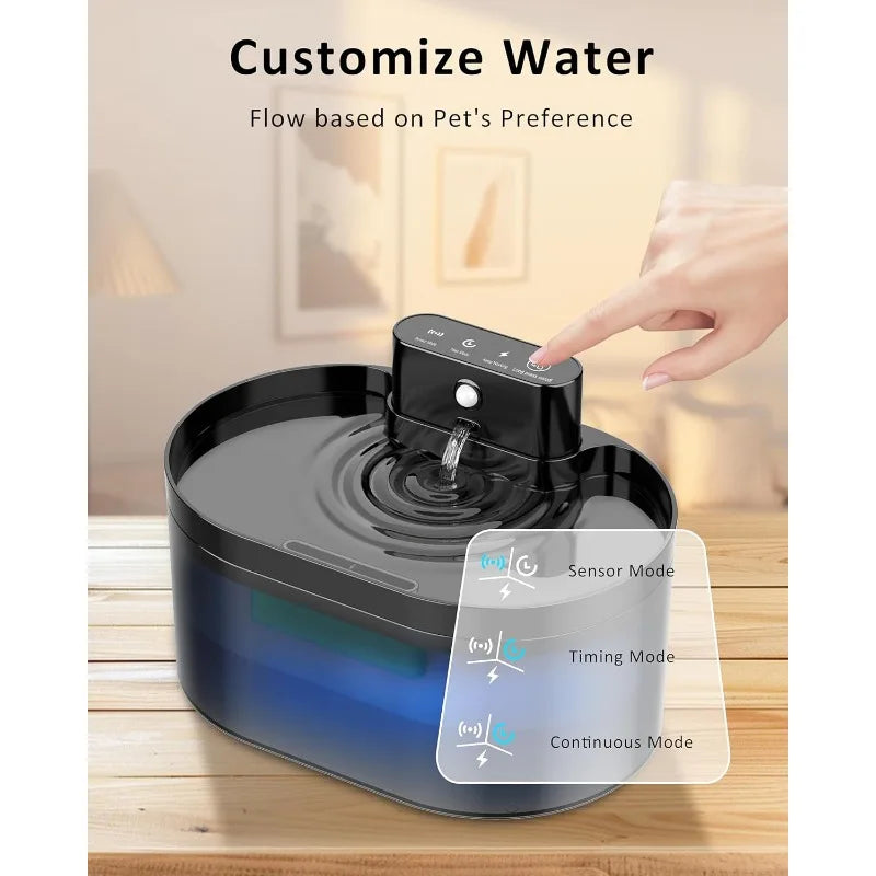 Pet Water Fountain Battery Operated 2.2L Automatic pet Dispenser,Rechargeable Drinking Fountain for Cats with Motion Sensor
