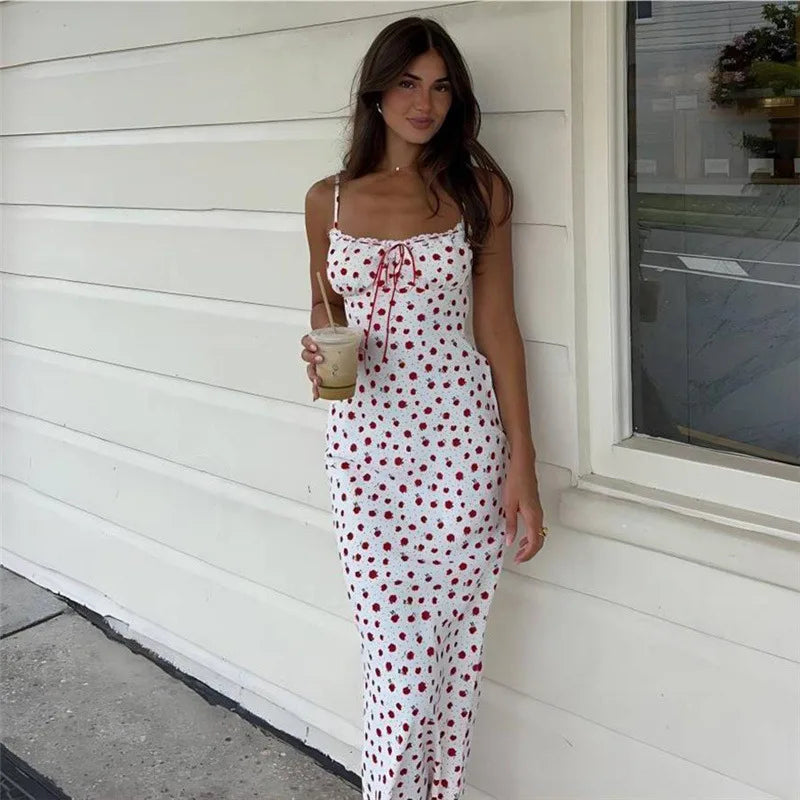 Tuularose Lace Printed Long Dress Women's Summer Sleeveless Spaghetti Strap Patchwork Long Fashion Sexy Slim 2025 Party Dresses