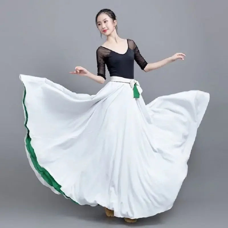 High-Waisted Chiffon Dance Skirt Two-Sided Double Layer Large Wide Skirt 540 Degrees Skirt 8 Meters Long Dress Xinjiang Dance
