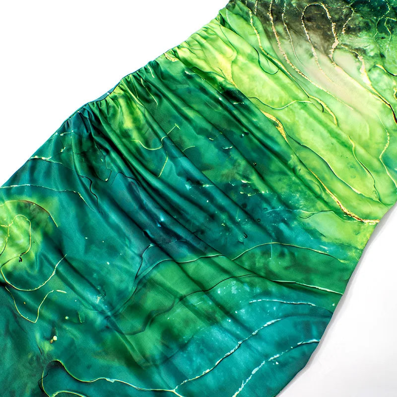 Green Print Long Dress Women Fashion One Shoulder Slim Evening Party Dresses Summer Sexy Backless Ruched Maxi Dress 2024