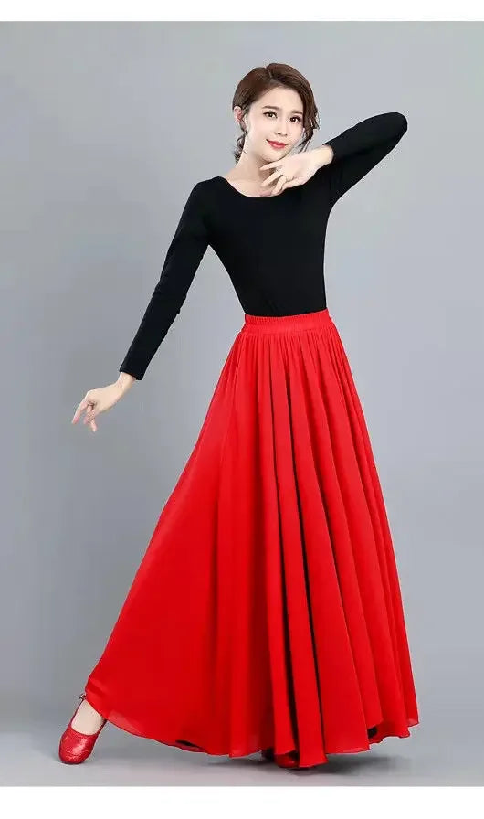 High-Waisted Chiffon Dance Skirt Two-Sided Double Layer Large Wide Skirt 540 Degrees Skirt 8 Meters Long Dress Xinjiang Dance