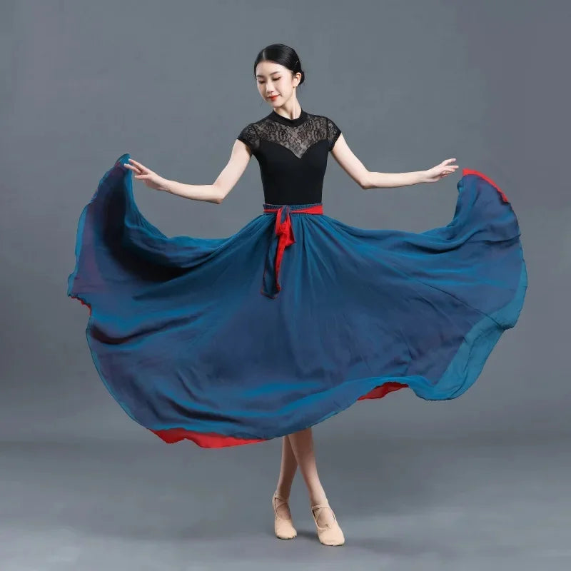 High-Waisted Chiffon Dance Skirt Two-Sided Double Layer Large Wide Skirt 540 Degrees Skirt 8 Meters Long Dress Xinjiang Dance
