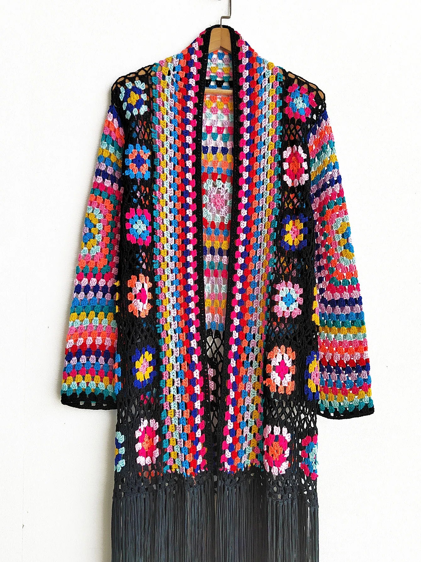 Crochet Knitted Women Cardigan Cover Ups Tassel Plaid Long Coat Bohemian 2023 Summer Beach Bikini Covers Sexy Hook Vestidos