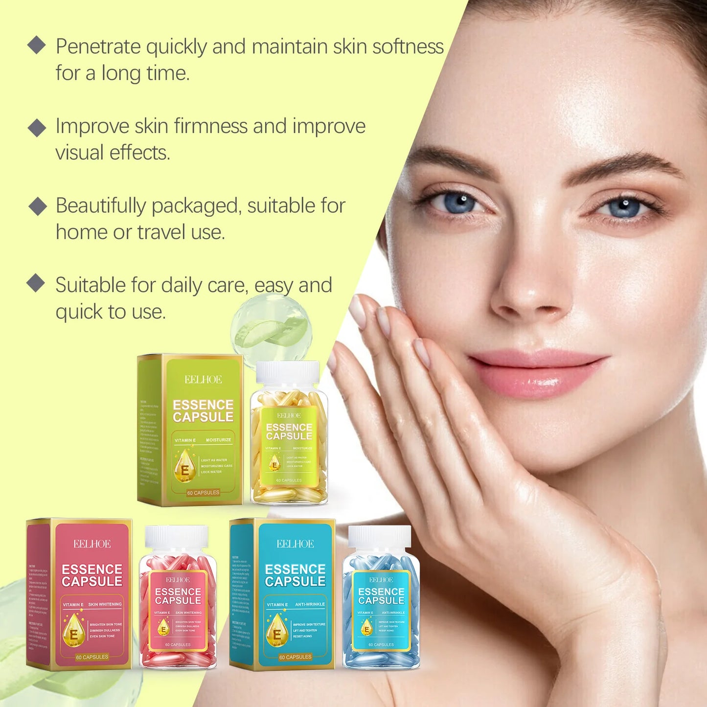 EELHOE Facial Capsule Essence Mild, Daily moisturizing, Facial Skin Care and Moisturizing Essence Capsule Winter Skincare 65g