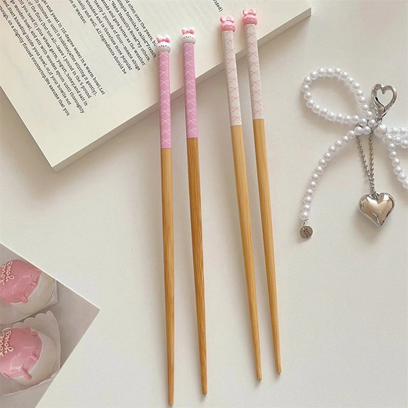 Kawaii Bunny Chinese Chopsticks Cute Wooden Korean Style Japanese Sushi Chopstick For Kids Adult Tableware Kitchen Accessories