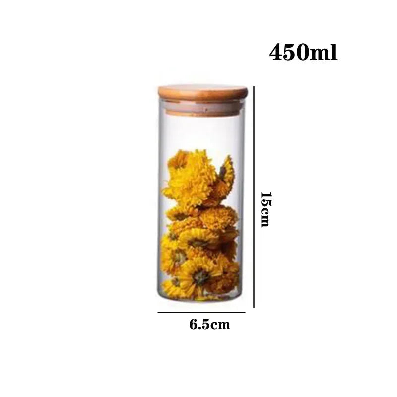 Kitchen Storage Tank Food Container Bambo Covered High Borosilicate Food Sealed Glass Tank Kitchen Miscellaneous Grain Organizer