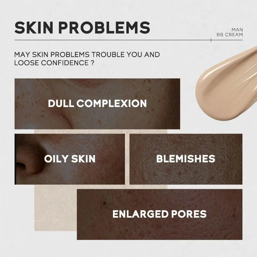 BB Cream For Men Full Coverage Facial Concealer Long Lasting Makeup Foundation Waterproof Men BB Liquid Foundation 30g