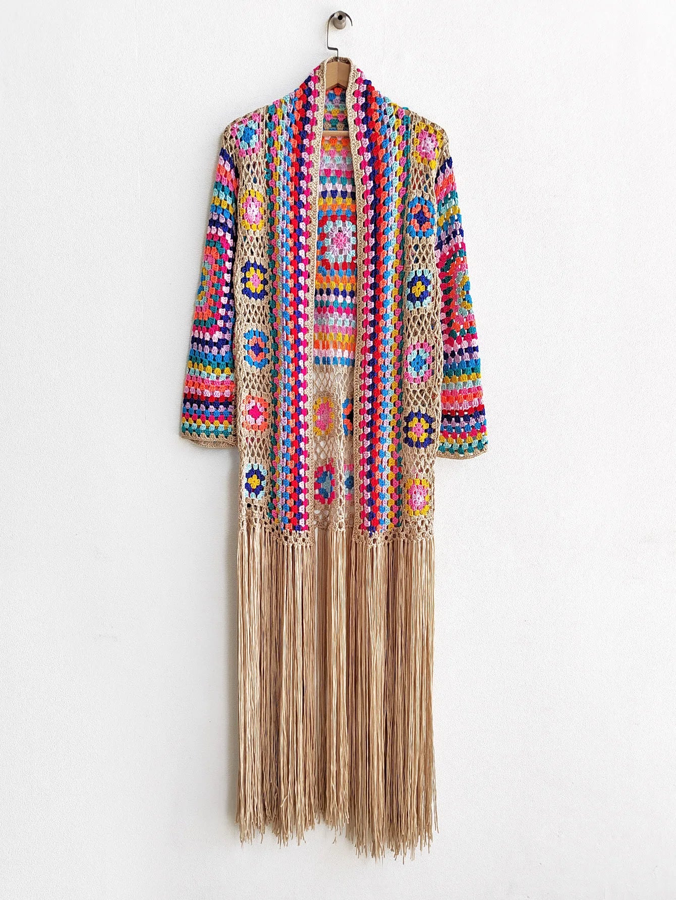 Crochet Knitted Women Cardigan Cover Ups Tassel Plaid Long Coat Bohemian 2023 Summer Beach Bikini Covers Sexy Hook Vestidos