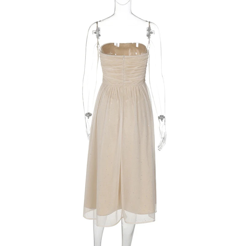 Mozision Off-shoulder Backless Bow Sexy Maxi Dress For Women Strapless Sleeveless A-line Loose Pleated Sexy Long Dress Clubwear