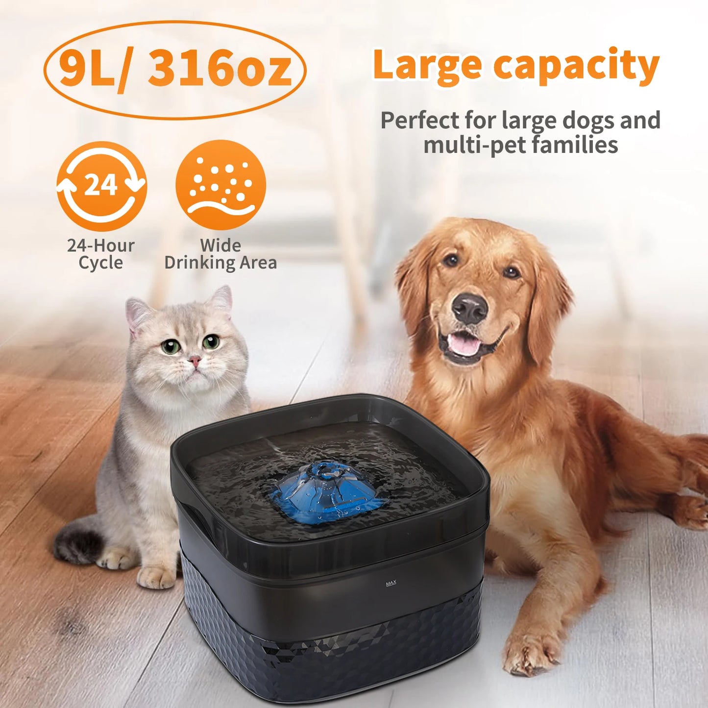 Large-Capacity Pet Water Fountain Large Dog Drinking Bowl with Ultra-Quiet Pump for Multiple Cats or Dogs Pet Drinking Dispenser