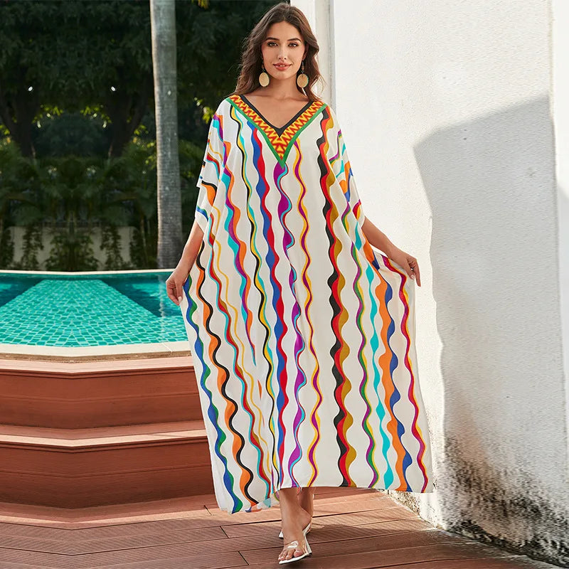 Women's Print Turkish Kaftan Bikinis Set Beachwear Bikini Cover Up Maxi Dress Bathing Suit Summer Outfit