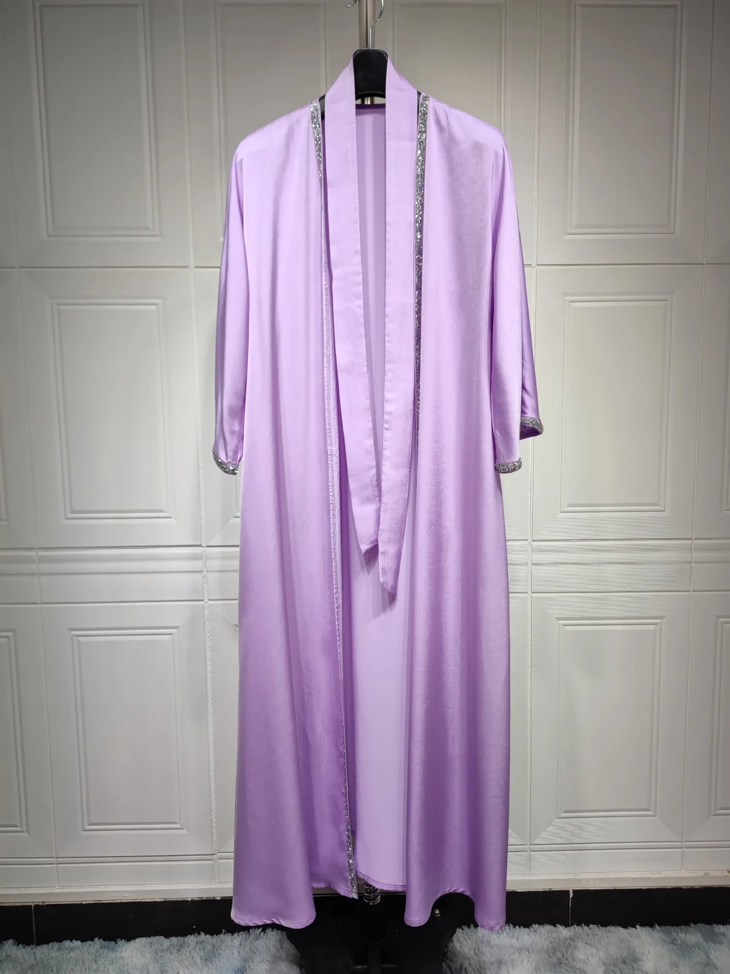 2024 Muslim Dress Diamond Women's Long Dress Fashion Long Sleeve Lace-up Long Abayas Casual Solid Color Clothes for Muslim Women