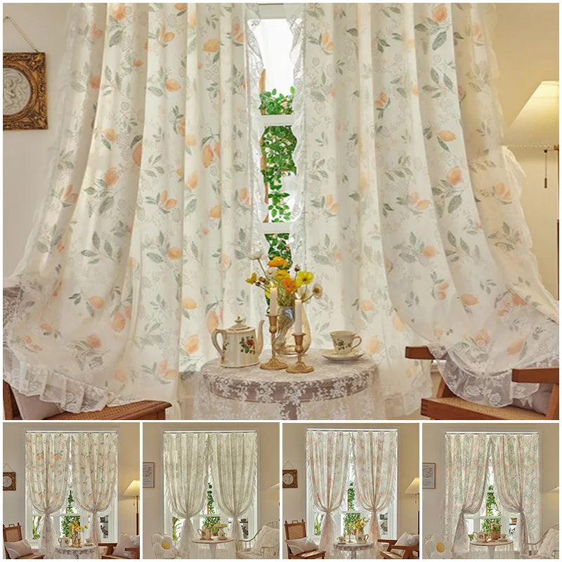 Floral Print Lace Sheer Curtain for Living Room Decoration Window Curtains for Kitchen Modern Tulle Voile Organza Curtains 레이스커튼