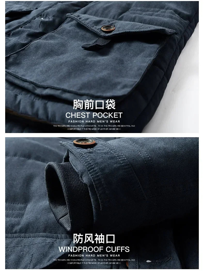 Thick Warm Coat Long Thick Fleece Hooded Waterproof Parkas Jacket Coat Winter New Men Outwear Fashion Pockets Parka Jackets mens