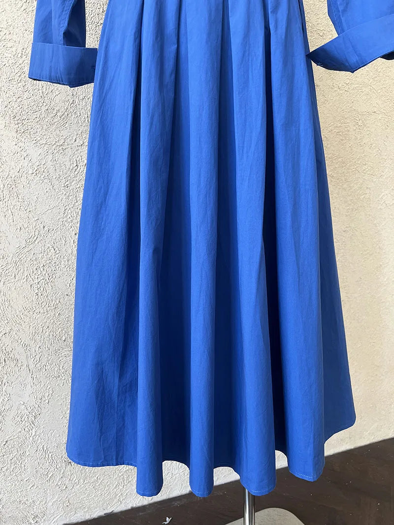 Polo‘s Collar Shirt Dress Women Spring Slimming Long Dress With A Cinched Waist Blue / Pink