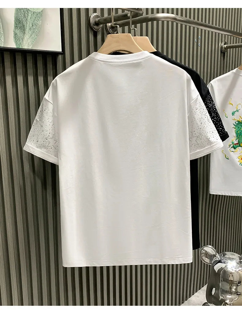 Fashionabletrendy European Style Luxury Men's Short Sleeve T-shirt Star Embroidery Network Red Hot Sell Niche Half Sleeve Tee