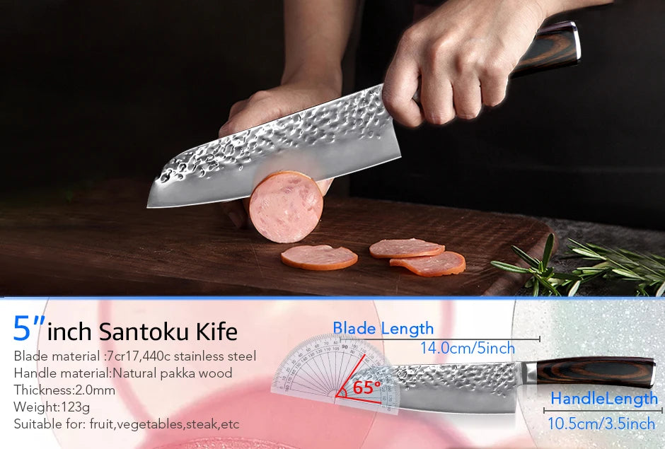 Kitchen Knives Japanese Chef Knife Set 7CR17 High Carbon Steel Full Tang Hammered Non-Stick Santoku Knifes Utility Meat Cleaver