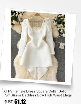 XFPV 2025 Spring New Fashion High-end V-neck Lantern Sleeves High Waist Print Swing Ruffle Edge Chiffon Long Dress Women SM11517