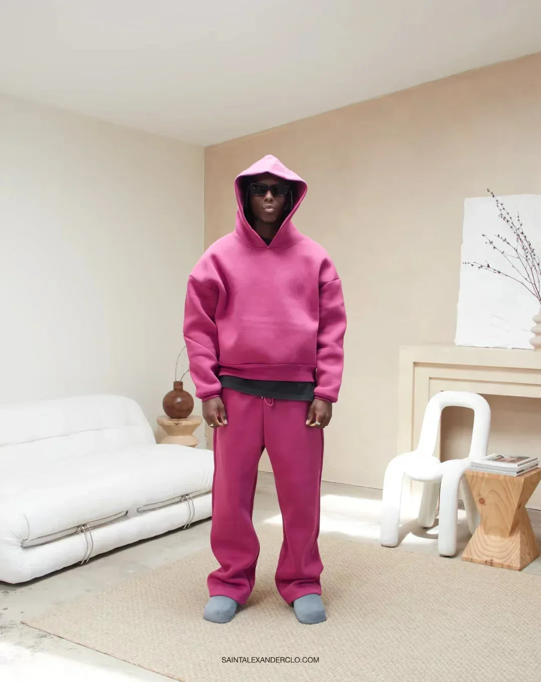 Korean Fashion Solid Color Sweatshirt Fleece Two-Piece Men's Y2K New Harajuku Casual Joker Straight Pants Couple Street Wear