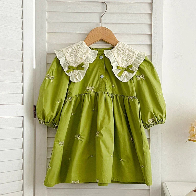 1-6Y Baby Girl Clothing Lace Autumn Casual Dresses Children Fashion Embroidery Sweet Princess Dress Long Sleeve Kids Party Dress