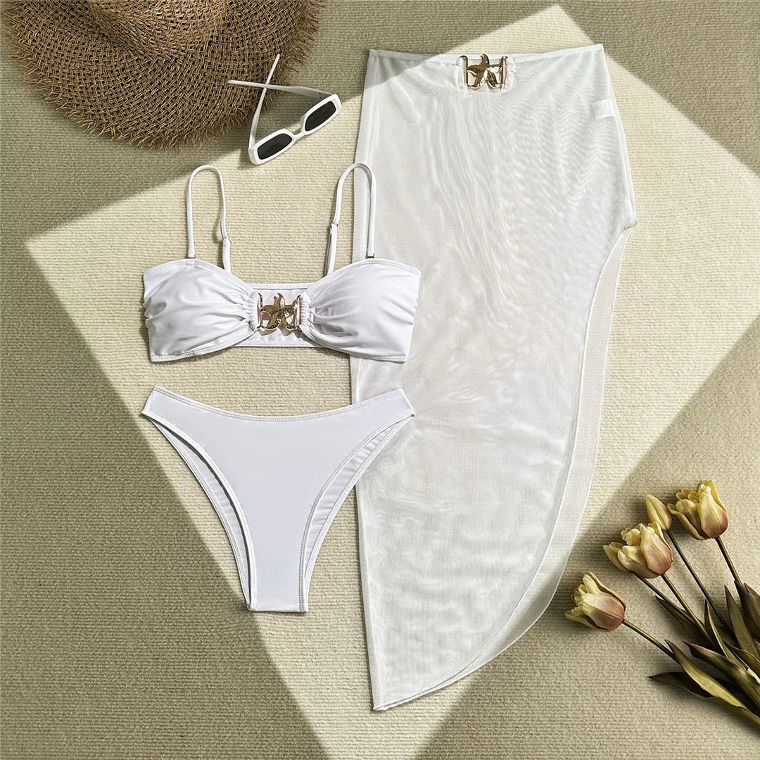 With Skirt High Leg Cut Brazilian Bikini Female Swimsuit Women Swimwear Three-pieces Bikini set Bather Bathing Suit Swim V6193