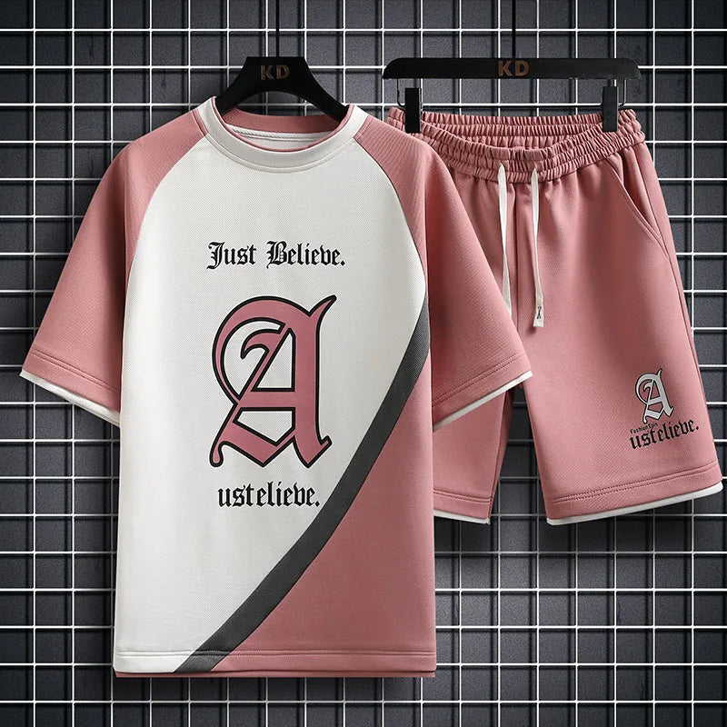 Summer Men Sets Streetwear plaid Short Sleeve T-Shirts +Shorts Breathable Chinese Style Man Sportswear 2 Pieces Suits