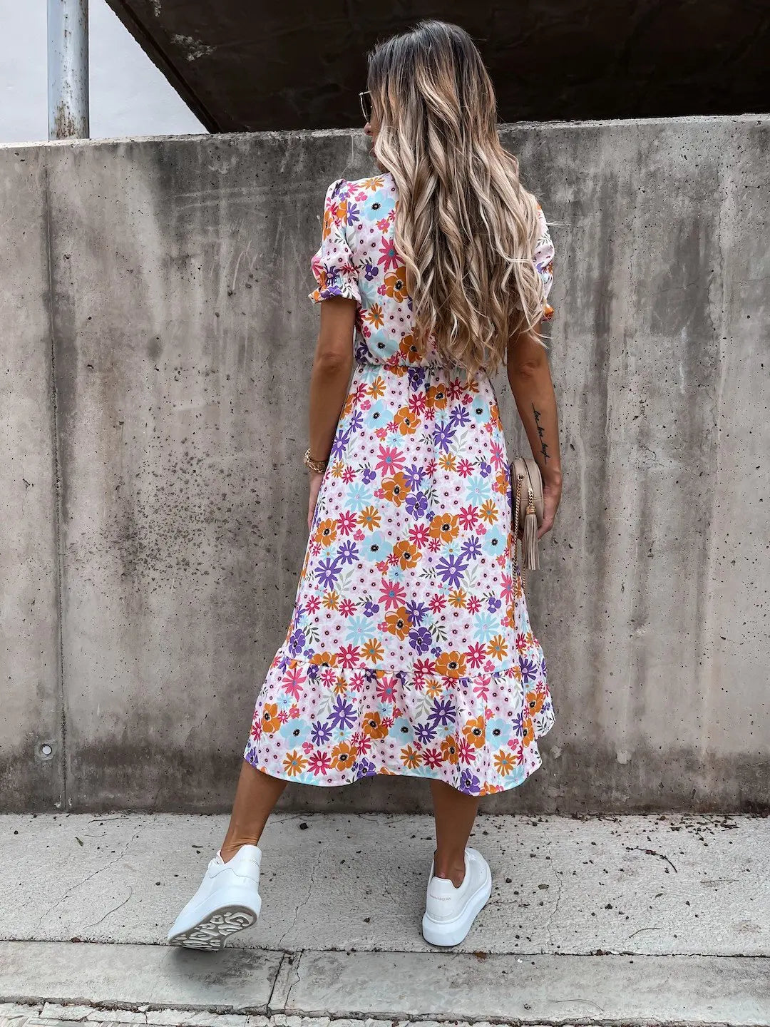 Summer Floral Print Dress Women V Neck Side Slit Long Dress Elegant Short Sleeve Button Slim Spring Female Party Dress Vestidos