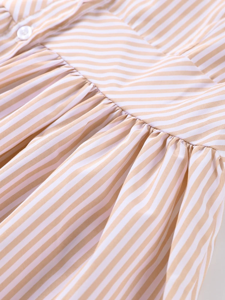 Flying Sleeve Ruffle Striped Slip Long Dress Women Elegant Square Collar Waist Cinching Pleat Party Dresses Chic Ladies Vestido