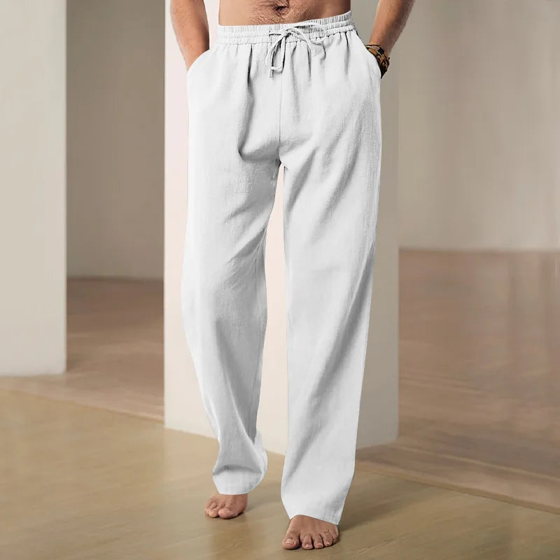 Men's summer cotton and linen loose straight wide-leg pants, casual sports linen long pants, jogging and fitness sportswear