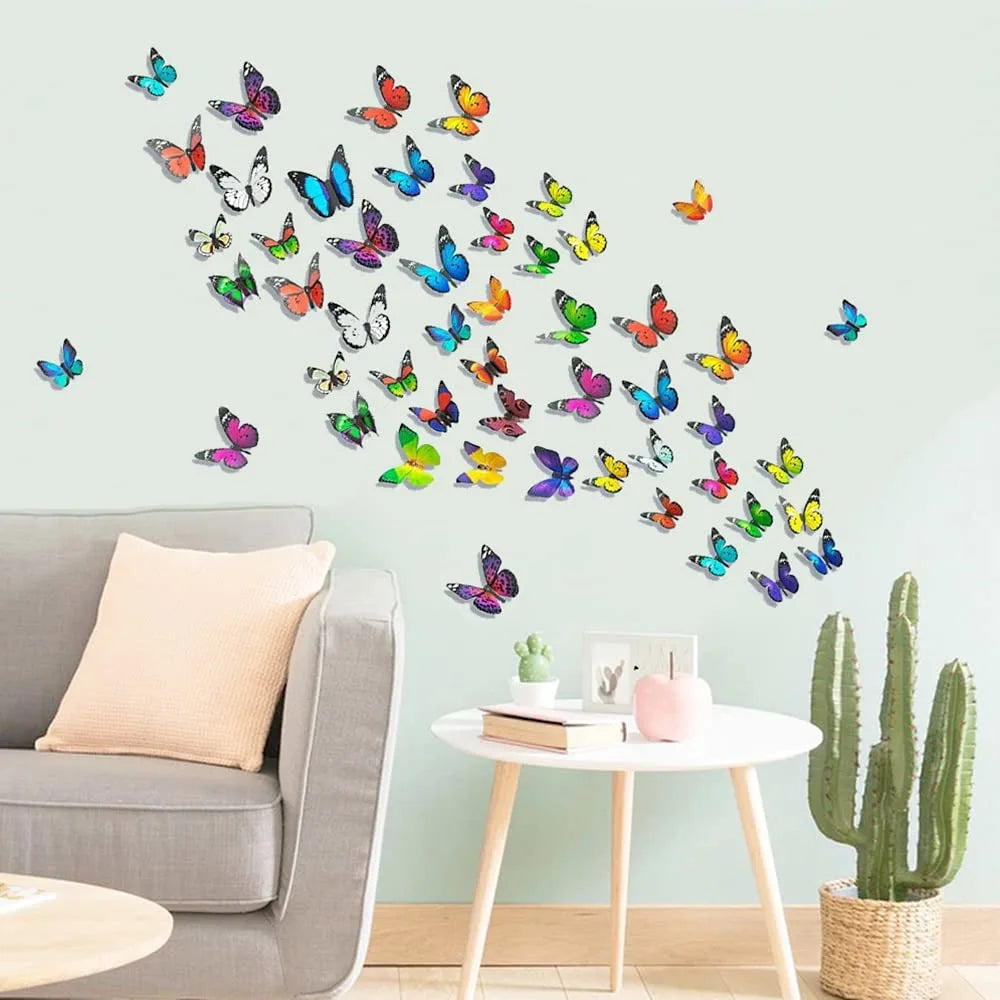 12Pcs DIY Lifelike 3D Multicolor Butterfly Magnet Fridge Magnet Wall Stickers Kids Baby Rooms Kitchen Home Decoration Free Glue
