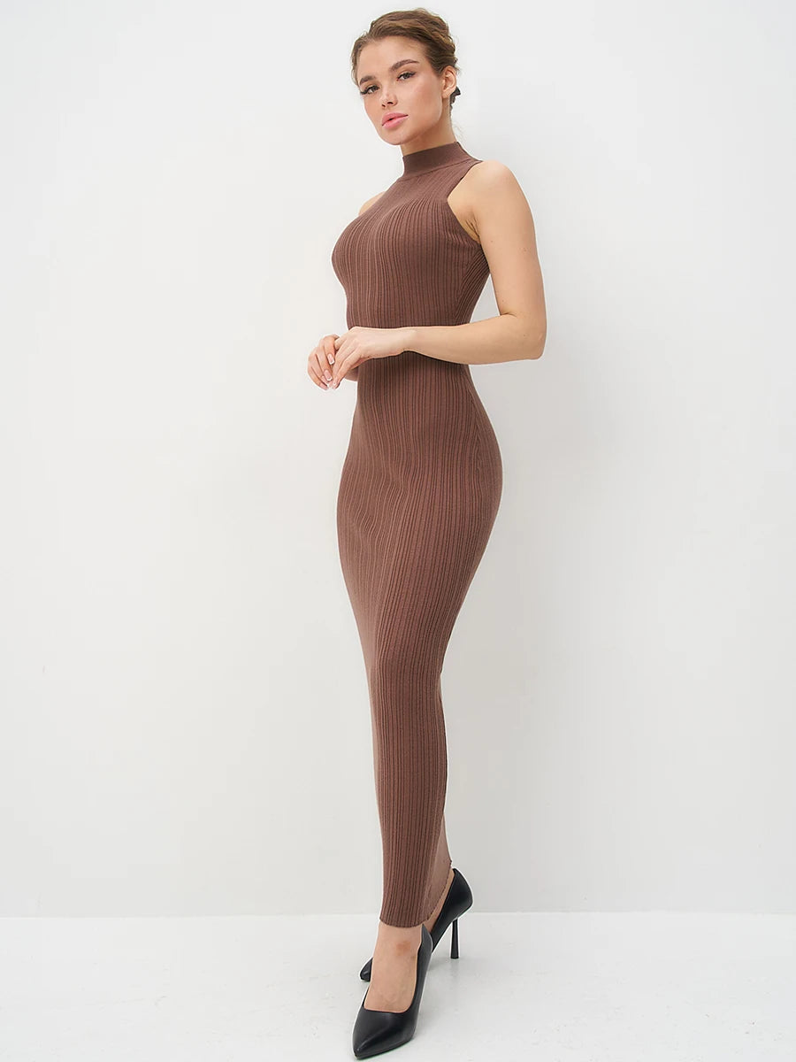Sexy Women's Knitted Dress 2024 Spring Summer Maxi Turtleneck Sleeveless Sheath Long Dress Slim Party Bodycon Dresses for Women
